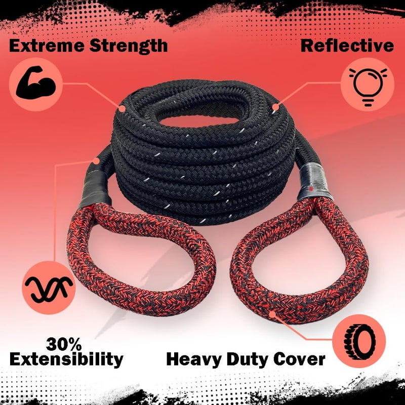 X MONSTER Kinetic Recovery Tow Rope 3/4" x 20' (MBS 22,000 lbs) with Reflective Tape and 2 Soft Shackles (35,000lbs), Free Durable Handbag Off-Road Recovery Kits - Image 2